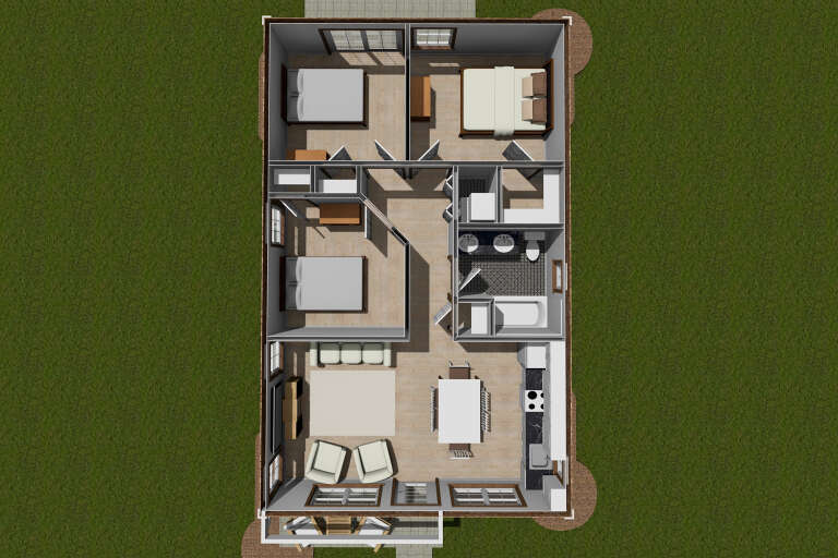 Cottage Plan: 785 Square Feet, 3 Bedrooms, 1 Bathroom - 4848-00400