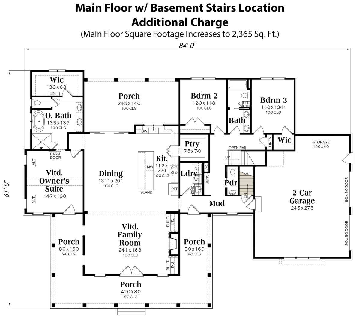 Main Floor w/ Basement Stairs Location for House Plan #009-00383