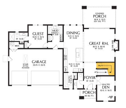 Main Floor w/ Basement Stairs Location for House Plan #2559-01021