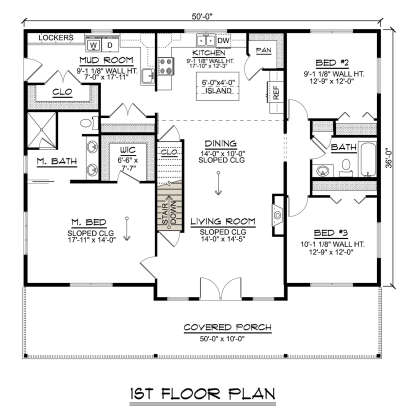 Main Floor w/ Basement Stairs Location for House Plan #5032-00256