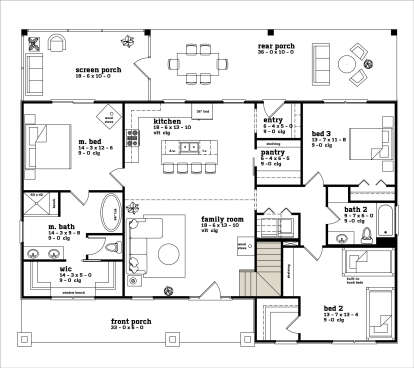Main Floor w/ Basement Stairs Location for House Plan #7174-00020