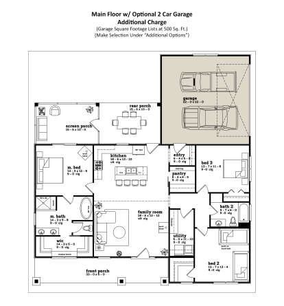 Main Floor w/ Optional 2 Car Garage for House Plan #7174-00020