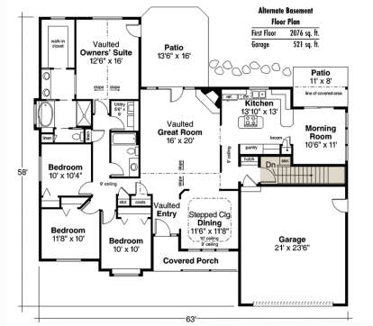 Main Floor w/ Basement Stairs Location for House Plan #035-01079