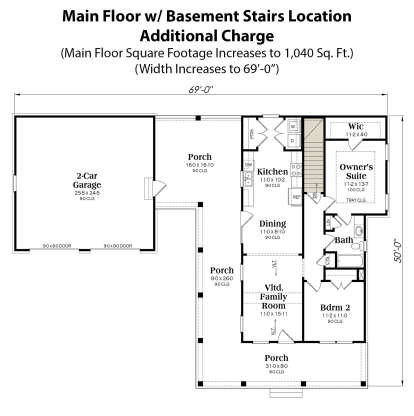 Main Floor w/ Basement Stairs Location for House Plan #009-00384