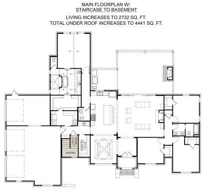 Main Floor w/ Basement Stairs Location for House Plan #4534-00109