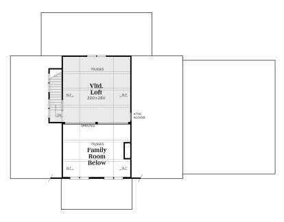 Second floor with vaulted loft and open-to-below area. House Plan # 009-00387 Second Floor Floor Plan Drawing by America's Best House Plans, Inc.