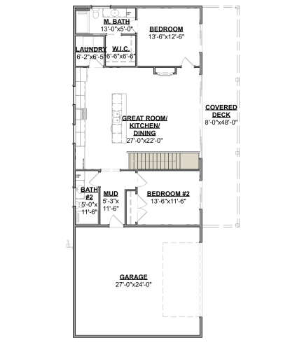 Main Floor w/ Basement Stairs Location for House Plan #1462-00095