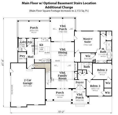 Main Floor w/ Basement Stairs Location for House Plan #009-00390