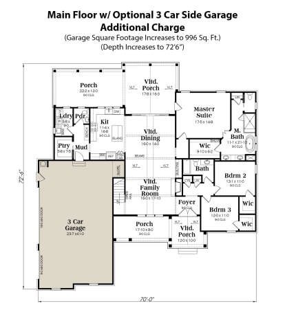 Main Floor w/ Optional 3 Car Garage for House Plan #009-00390