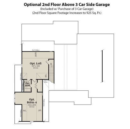 Optional Second Floor Above 3 Car Garage for House Plan #009-00390