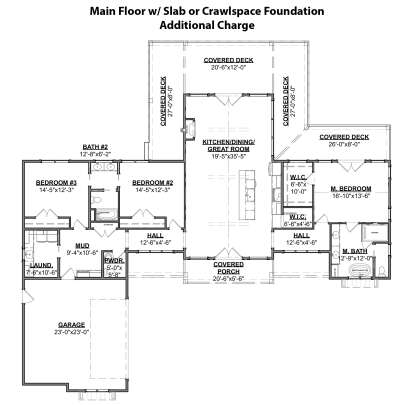 Main Floor w/ Slab or Crawlspace Foundation for House Plan #1462-00104