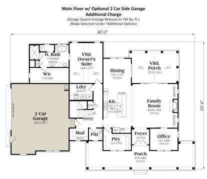 Main Floor w/ Optional 2 Car Side Garage for House Plan #009-00391