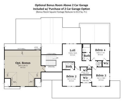 Second Floor w/ Optional 2 Car Side Garage for House Plan #009-00391