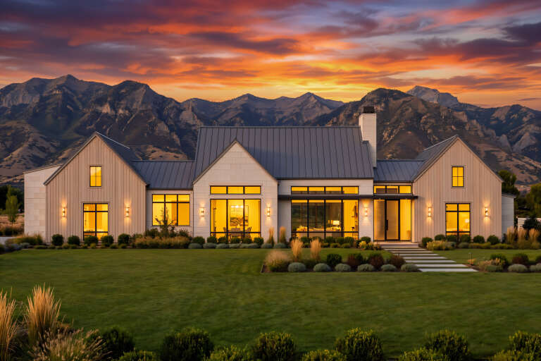 House Plan House Plan #30655 Front Elevation at Dusk