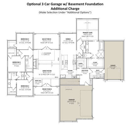 Optional 3 Car Side Garage w/ Basement Foundation for House Plan #7983-00004