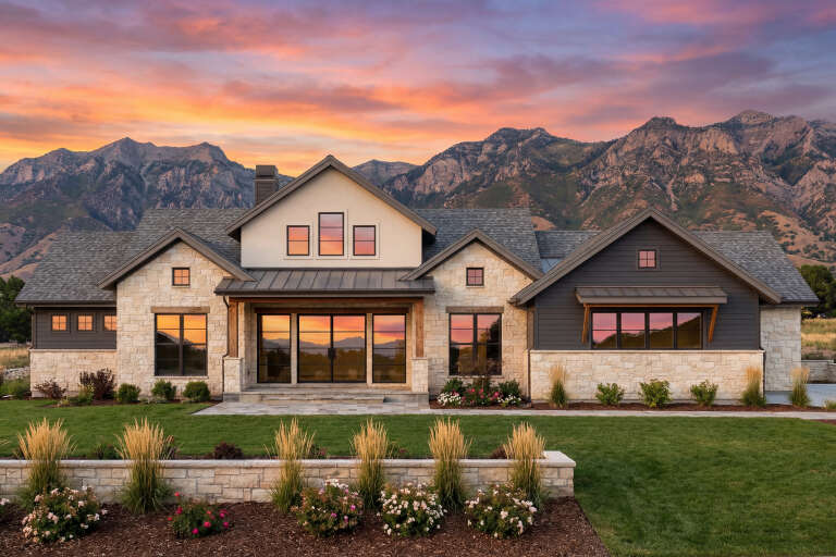 House Plan House Plan #30663 Front Elevation at Dusk