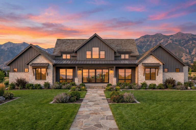 House Plan House Plan #30672 Front Elevation at Dusk