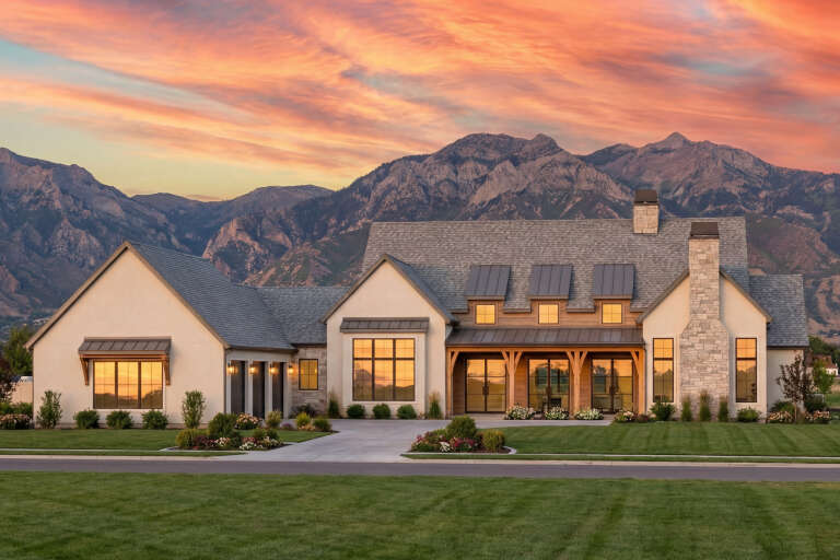 House Plan House Plan #30675 Front Elevation at Dusk