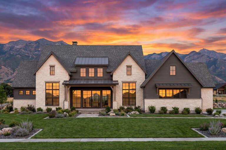 House Plan House Plan #30678 Front Elevation at Dusk