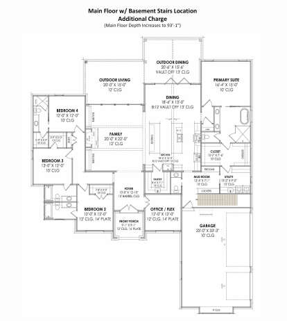 Main Floor w/ Basement Stairs Location for House Plan #7983-00023