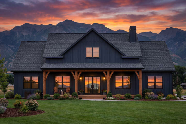 House Plan House Plan #30690 Front Elevation at Dusk