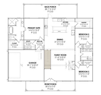 Main Floor w/ Basement Stairs Location for House Plan #7983-00029