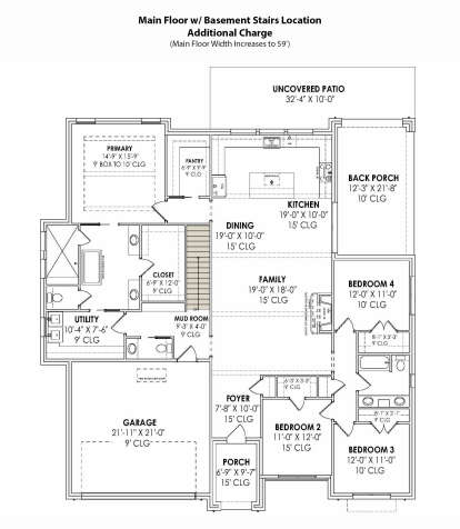 Main Floor w/ Basement Stairs Location for House Plan #7983-00030