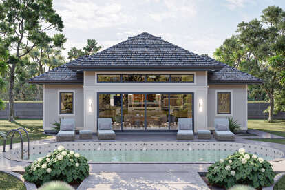 Contemporary Pool House Plan - 546 Square Feet, 0.5 Bathroom | Floor ...