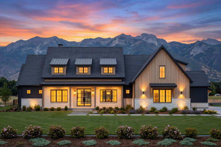 House Plan House Plan #30716 Front Elevation at Dusk