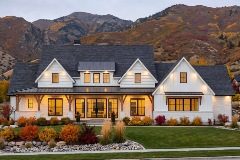 House Plan House Plan #30718 Front Elevation at Dusk
