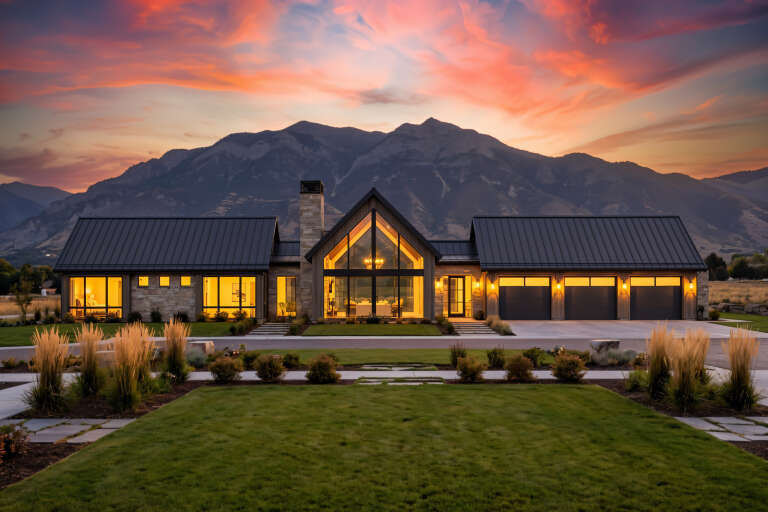 House Plan House Plan #30719 Front Elevation at Dusk
