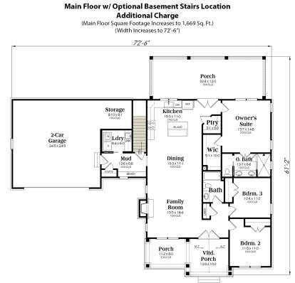 Main Floor w/ Basement Stairs Location for House Plan #009-00393