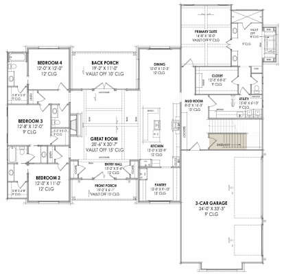 Main Floor w/ Basement Stairs Location for House Plan #7983-00045