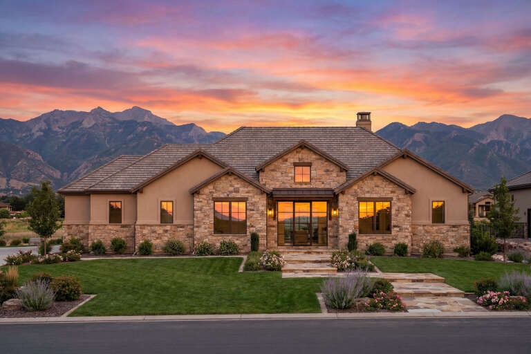 House Plan House Plan #30727 Front Elevation at Dusk