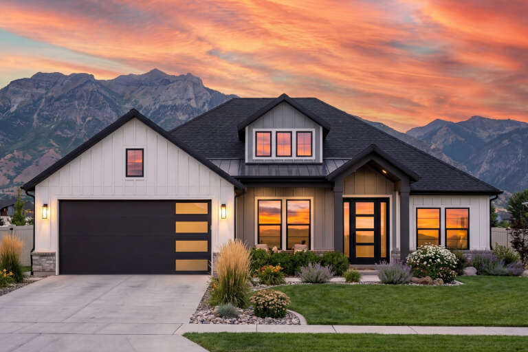 House Plan House Plan #30730 Front Elevation at Dusk