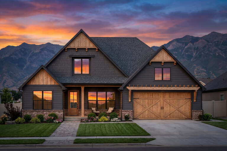 House Plan House Plan #30731 Front Elevation at Dusk