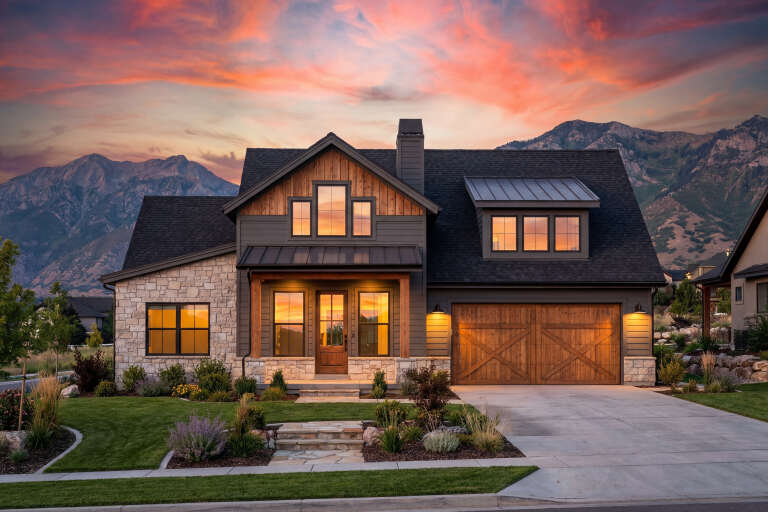 House Plan House Plan #30732 Front Elevation at Dusk