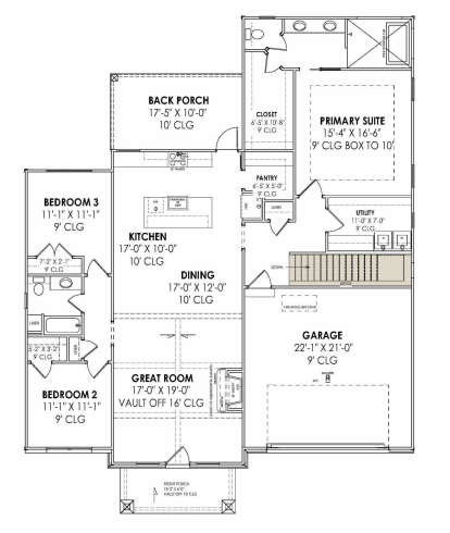 Main Floor w/ Basement Stairs Location for House Plan #7983-00053