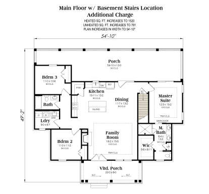 Main Floor w/ Basement Stairs Location for House Plan #009-00394