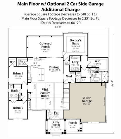 Main Floor w/ Optional 2 Car Side Garage for House Plan #009-00395