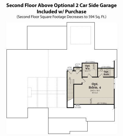 Second Floor w/ Optional 2 Car Side Garage for House Plan #009-00395