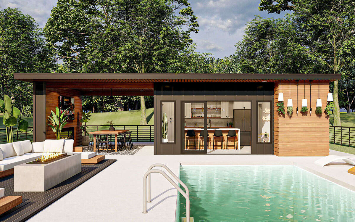 Modern Pool House Plan - 532 Square Feet, 1 Bathroom | Floor Plan #963 ...