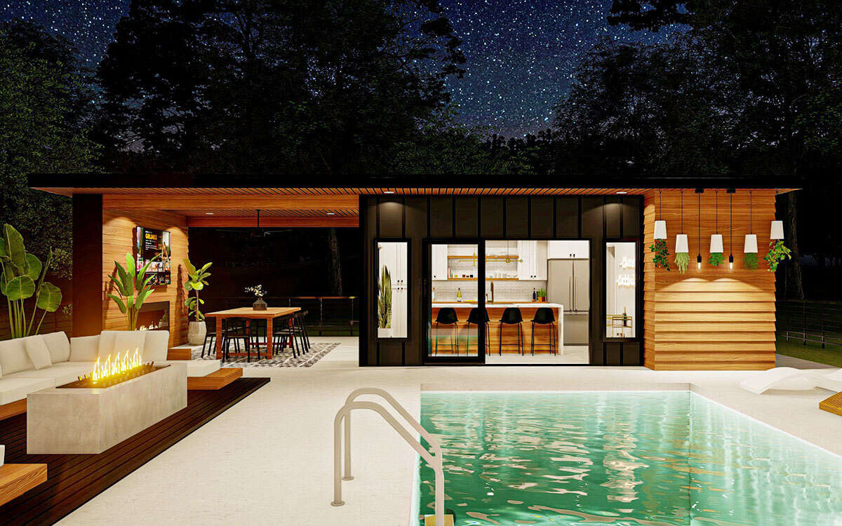 Modern Pool House Plan - 532 Square Feet, 1 Bathroom | Floor Plan #963 ...