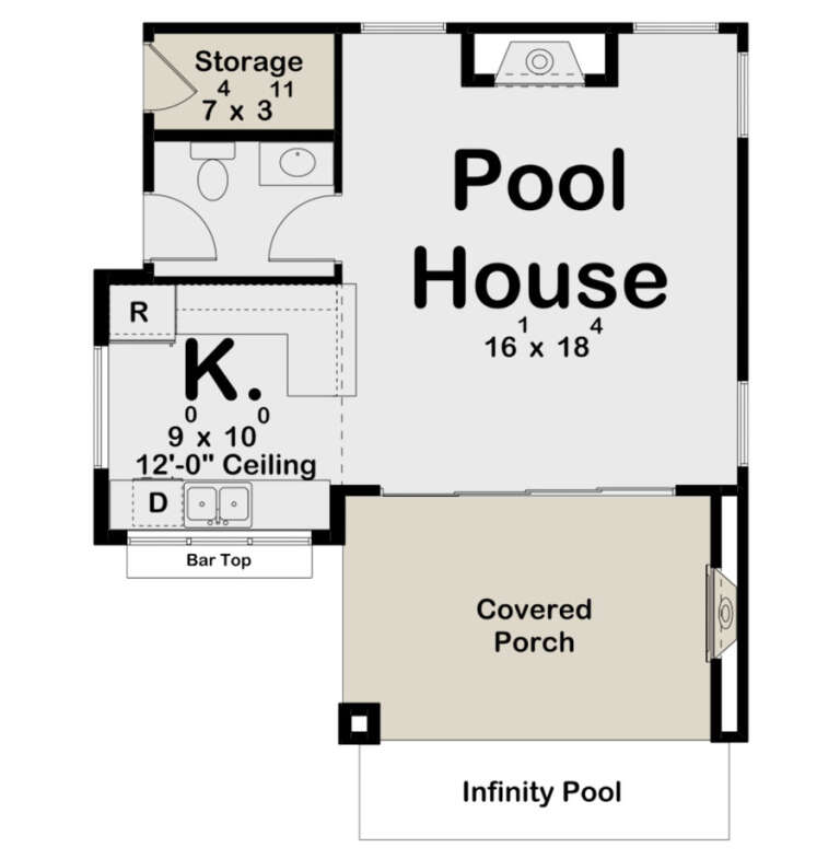 Modern Pool House Plan - 623 Square Feet, 0.5 Bathroom | Floor Plan ...
