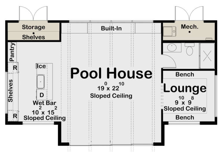 Modern Pool House Plan - 792 Square Feet, 1 Bathroom | Floor Plan #963 ...
