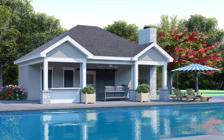 Modern Pool House Plan - 672 Square Feet, 1 Bathroom | Floor Plan #940 ...