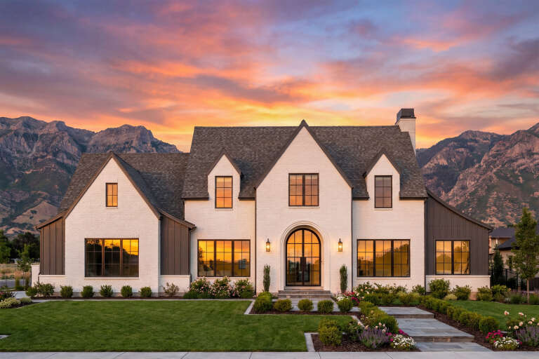 House Plan House Plan #30795 Front Elevation at Dusk