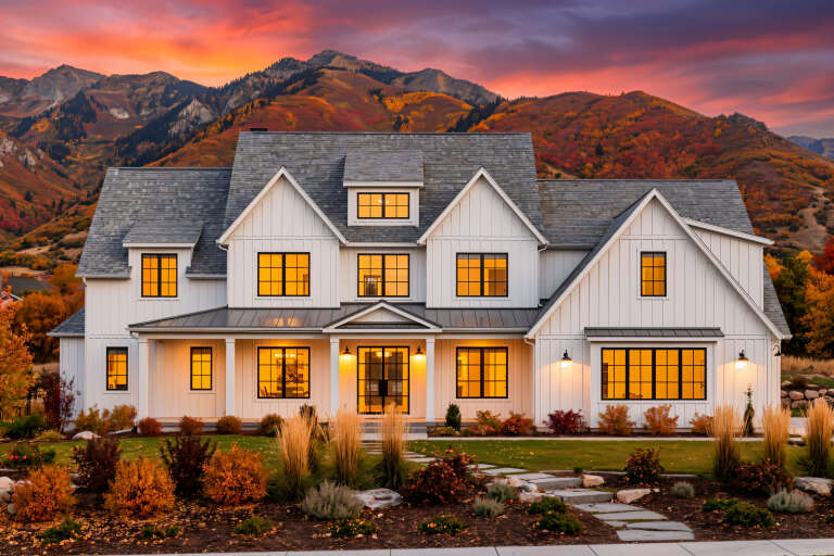 House Plan House Plan #30797 Front Elevation at Dusk