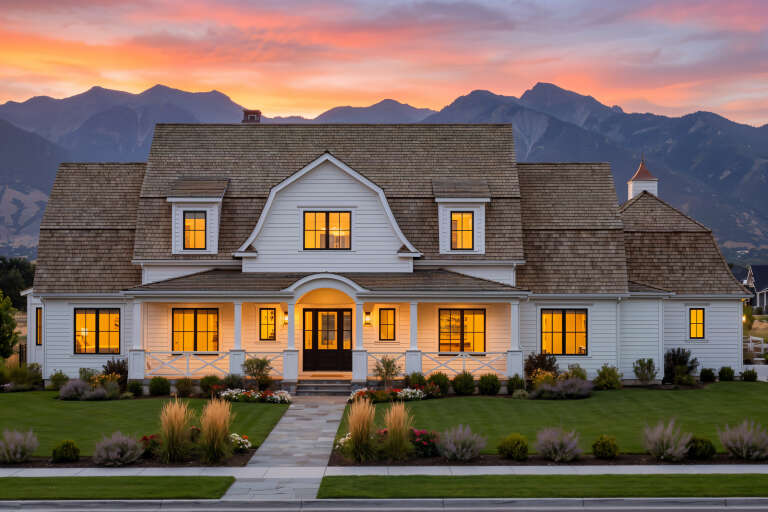 House Plan House Plan #30799 Front Elevation at Dusk