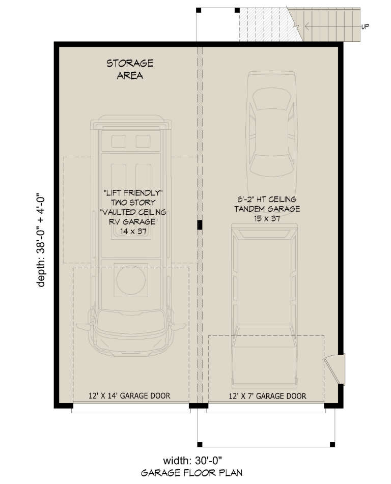 Modern 2 Car Garage Plan - 575 Square Feet, 1 Bedroom, 1 Bathroom ...
